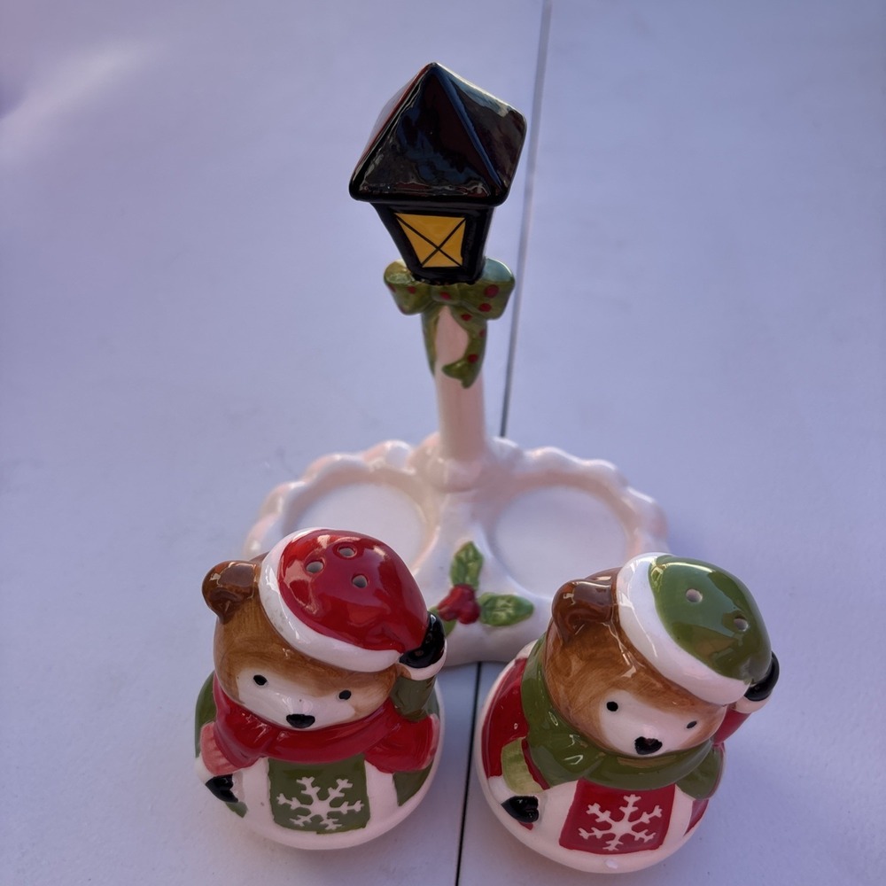 Bella Casa by Ganz Ceramic bears Salt And Pepper Shakers Tray Christmas - Picture 4 of 7